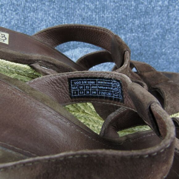 UGG Tawnie Espadrille‎ Women Slide Sandal Shoes Brown Leather Size 7 Medium - Picture 5 of 10